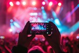 Fototapeta  - people use smart phones record video at music concert