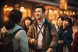 Chinese tour guides guide tourists to visit places of interest and explain historical stories. ai generated
