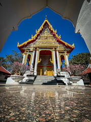 Wall Mural - Picture of a Buddhist church The gold color is beautiful and dazzling to the eye.