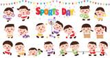 Fototapeta Dinusie - Vector illustration of Cartoon kids character. Kids collection. Sports Day.