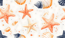 Pattern With Starfish And Seashells. Simple Drawing.