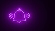 Notification neon icon. Alarm bell isolated on black background, neon line ringing bell icon. Glowing neon bell sign outline notification pictogram. Alarm symbol, service bell, handbell symbol,