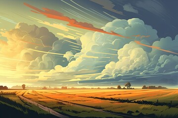 Wall Mural - big storm in nature landscape illustration