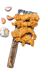 Wall Mural - Breaded chicken breast tenders strips.  Transparent background. Isolated.