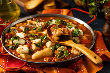 Wall Mural - Traditional Portuguese fish stew. Cod stew.