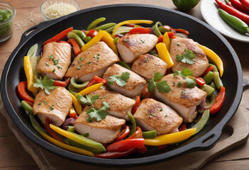 Wall Mural - Spicy Chicken Fajitas with Bell Peppers and Onion
