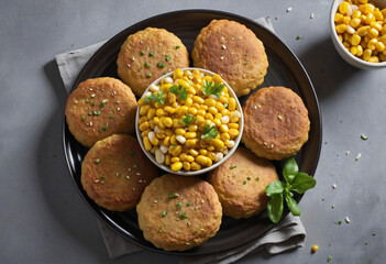 Wall Mural - Corn and sweet fritters on a dish