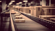 © doomu - Logistics Concept. Parcel Boxes on a Logistics Conveyor Belt extreme closeup. Generative AI