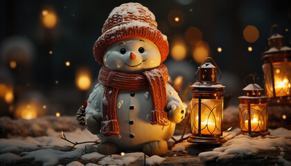 Aufkleber - Christmas Snowman with Lights Decoration extreme closeup. Generative AI