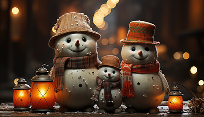 Aufkleber - Christmas Snowman with Lights Decoration extreme closeup. Generative AI
