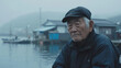 Senior japan man. Fisherman in harbor