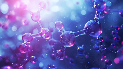 3d molecules on a blue background close-up