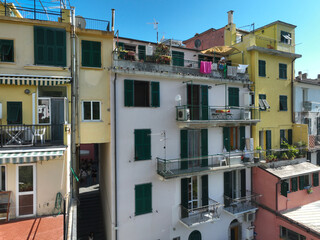 Manarola Village Cinque Terre Coast Italy. colorful town in Liguria one of five Cinque Terre. Manarola traditional Italian village in the National park Cinque Terre, with multicolored houses on rock