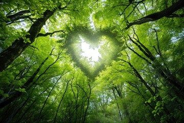 Wall Mural - The shape of a heart made of tree tops against the sky.