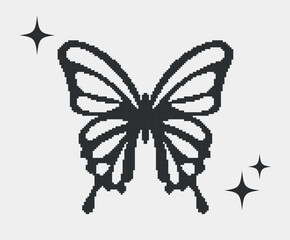 Wall Mural - Pixel y2k black butterfly.futuristic retro butterfly silhouette isolated, y2k shapes, pixel logo objects