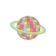 groovy planet saturn shape disco ball vector illustration isolated on white. retro 60s 70s 80s space