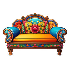 Wall Mural - indian couch vibrant illustration isolated on transparent background