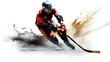 © David - Action, illustration of ice hockey player is shown in action, carving up the ice, white background