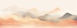 Soft pastel color watercolor abstract brush painting art of beautiful mountains, mountain peak minimalism landscape with peach fuzz lines, panorama banner illustration, white background