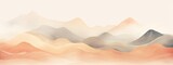 Fototapeta Natura - Soft pastel color watercolor abstract brush painting art of beautiful mountains, mountain peak minimalism landscape with peach fuzz lines, panorama banner illustration, white background