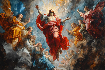 Wall Mural - the ascension of jesus christ, watercolor painting,