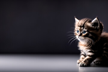 Wall Mural - little kitty. beautiful cute tabby kitten sitting on the floor, gray background. pets concept