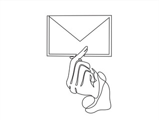 Wall Mural - continuous line drawing of hand holding an envelope. Can used for logo, emblem, slide show and banner. Illustration with quote template. One line vector illustration. 