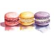 watercolor granulated illustration macarons , Vibrant and sweet watercolor macarons, showcasing the indulgence of French patisserie in art form