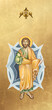 Traditional orthodox icon of The Holy Transfiguration of our Lord God and Savior Jesus Christ. Christian antique illustration on golden background in Byzantine style