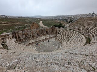 ancient Roman structures in Jerash city,Gerasa, Jordan, hippodrom, amphiteatre,theatres and columns of the ancient Roman civilization made out of sand and marble stone