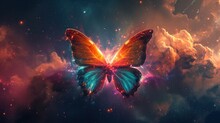 Ethereal Beauty Of An Abstract Butterfly Concept Set Against A Backdrop Of Nebula Dust In Infinite Space. 