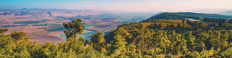 Wall Mural - Breathtaking view from Mount Menara of the valley in Northern Israel. Horizontal banner