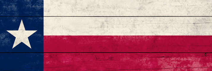 Texas State  flag on a wooden surface. Banner of the grunge Texas State  flag.