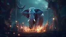 3D Elephant With Fire