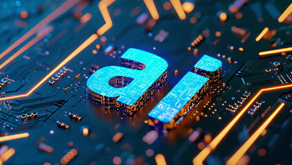 Wall Mural - Artificial intelligence micro chip with text on chip,close-up of circuit board chip, future , smart city , ai chip,gpt,Image generation