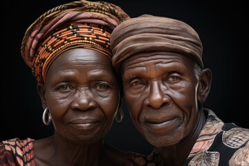 Wall Mural - Portrait of an elderly African couple on vacation in national costumes. Journey