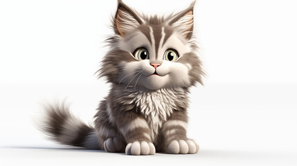 Poster - maine coon kitten isolated on white background cartoon 