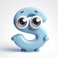 Wall Mural - little cute happy letter S 3d character with bulging eyes on solid a white background. ai generative