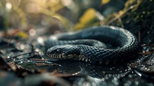 The Snake Slithers Along The Ground. Created With Generative Ai Technology.