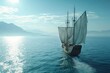 Ancient Greek galleon gliding across the open sea with skilled sailors, an impressive sight as an ancient Greek galleon glides across the open sea, manned by skilled sailors.