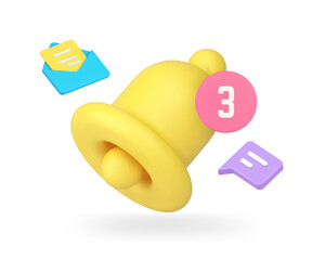 Wall Mural - ring bell incoming notification with number for online chat message 3d icon realistic vector