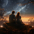 Young lovers stargazing isolated on white background, cinematic, png
