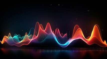 Wall Mural - vibrant 3d sound waves in abstract colorful motion on dark background - dynamic data visualization a
