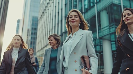 Group of empowerment women, teamwork, success businesswomen, friends and leadership. Women walking together in proud.