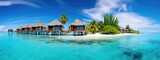 Fototapeta  - Luxury panoramic view at resort on turquoise seascape background. beautiful beach. Travel banner on summer