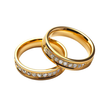 gold rings with gems or diamonds isolated on a transparent background, wedding or engagement couple rings png, Valentine's Day,