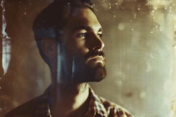 Wall Mural - Portrait of a handsome young man with a beard. Grunge style.