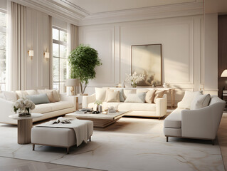 Wall Mural - An elegant living room with beige sofas and chair