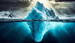 Iceberg drifting in the ocean. Global warming and underwater risk concept. Generative Ai.