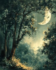 Poster - Illustration night forest background